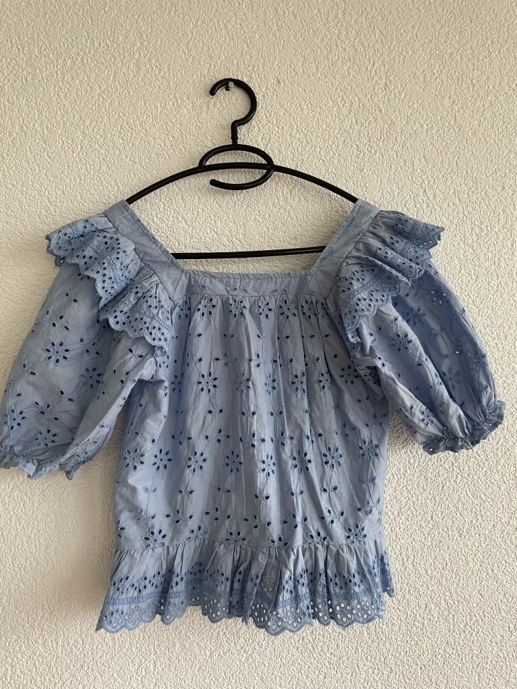 Jeansblaue Bluse mit Puffärmeln Gr. 34, NEU!