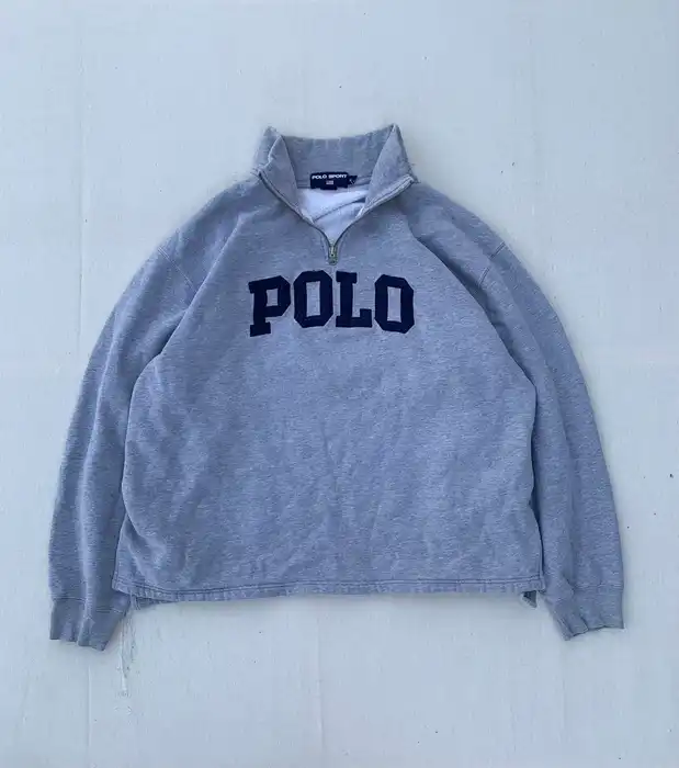 Polo Ralph Lauren 1/4 Zip überdimensioniert Sweatshirt XL Polo Sport Größe Men's XL  Farbe Grau