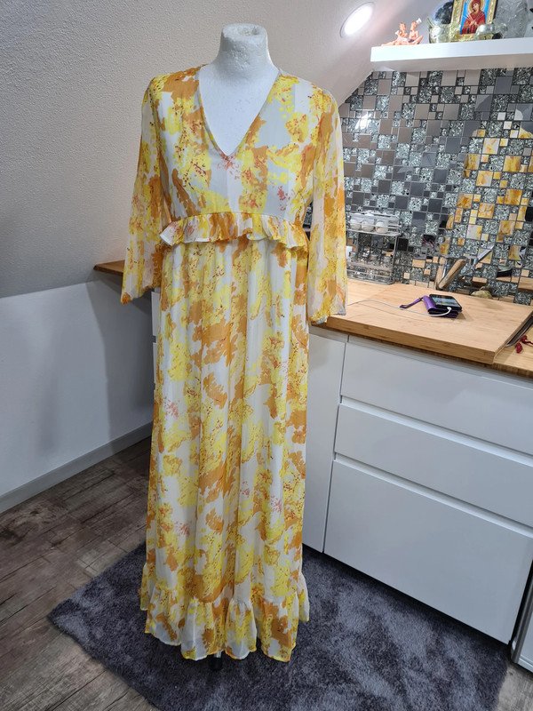 Maxikleid YAS Gr. S Langarm Kleid weiß gelb