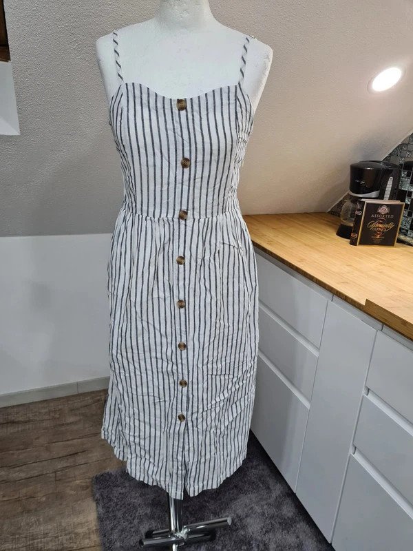 gestreiftes Sommerkleid Only Gr. 36 Baumwolle Leinen Midikleid