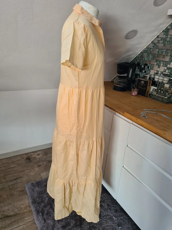 YAS Baumwolle Maxikleid Gr. M (38) Streifen gelb / weiß Stufenrock €55 NEU