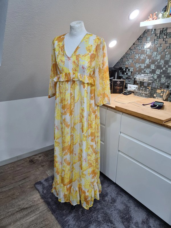 Maxikleid YAS Gr. S Langarm Kleid weiß gelb