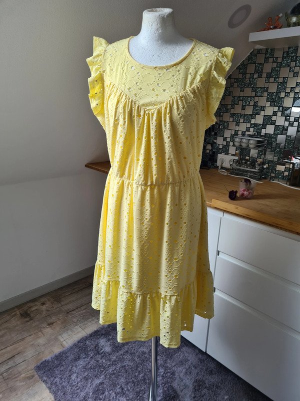 Lochmuster gelb Kleid Sommerkleid Vero Moda Gr. L