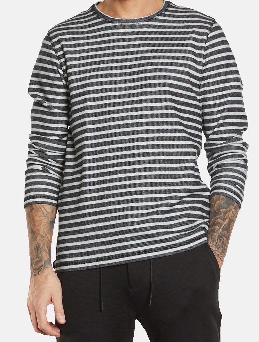 Langarm-Shirt Gestreift Dunkelgrau