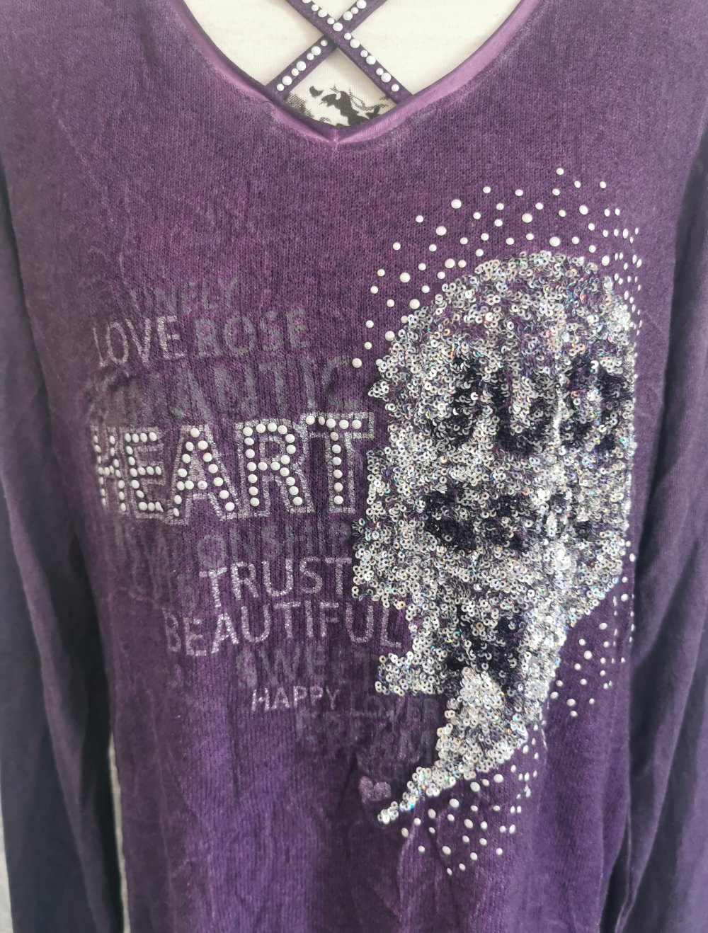 Tredy Shirt | Longshirt Gr. L /40 in lila Pailletten Perlen glitzer top Zustand