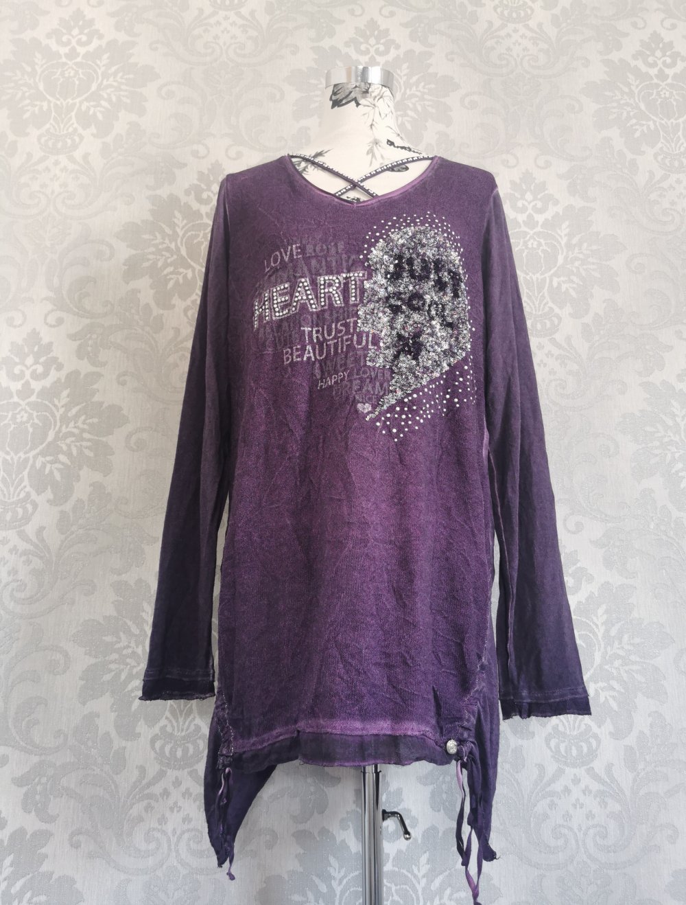 Tredy Shirt | Longshirt Gr. L /40 in lila Pailletten Perlen glitzer top Zustand