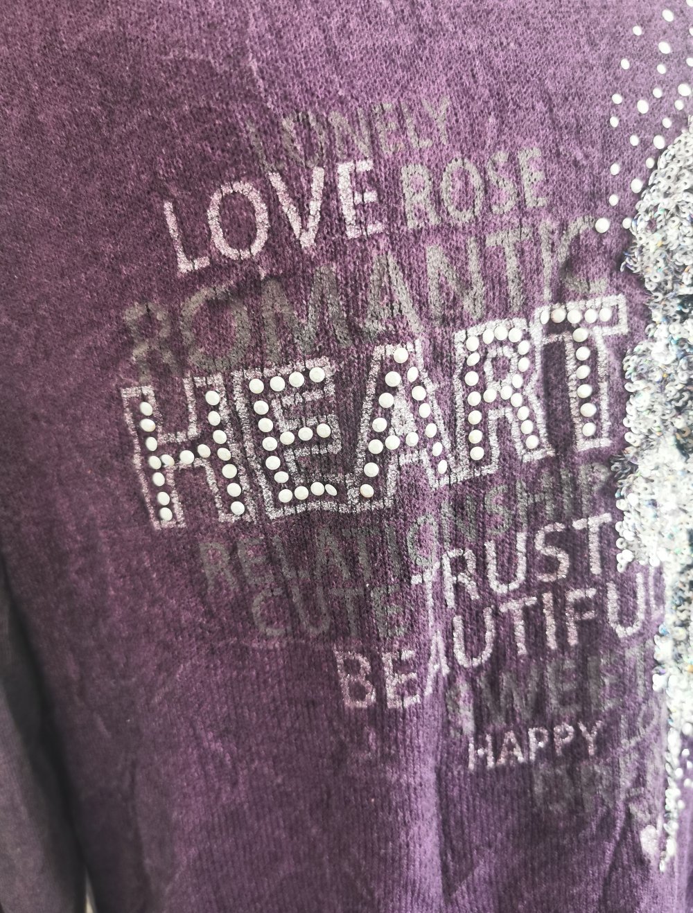 Tredy Shirt | Longshirt Gr. L /40 in lila Pailletten Perlen glitzer top Zustand