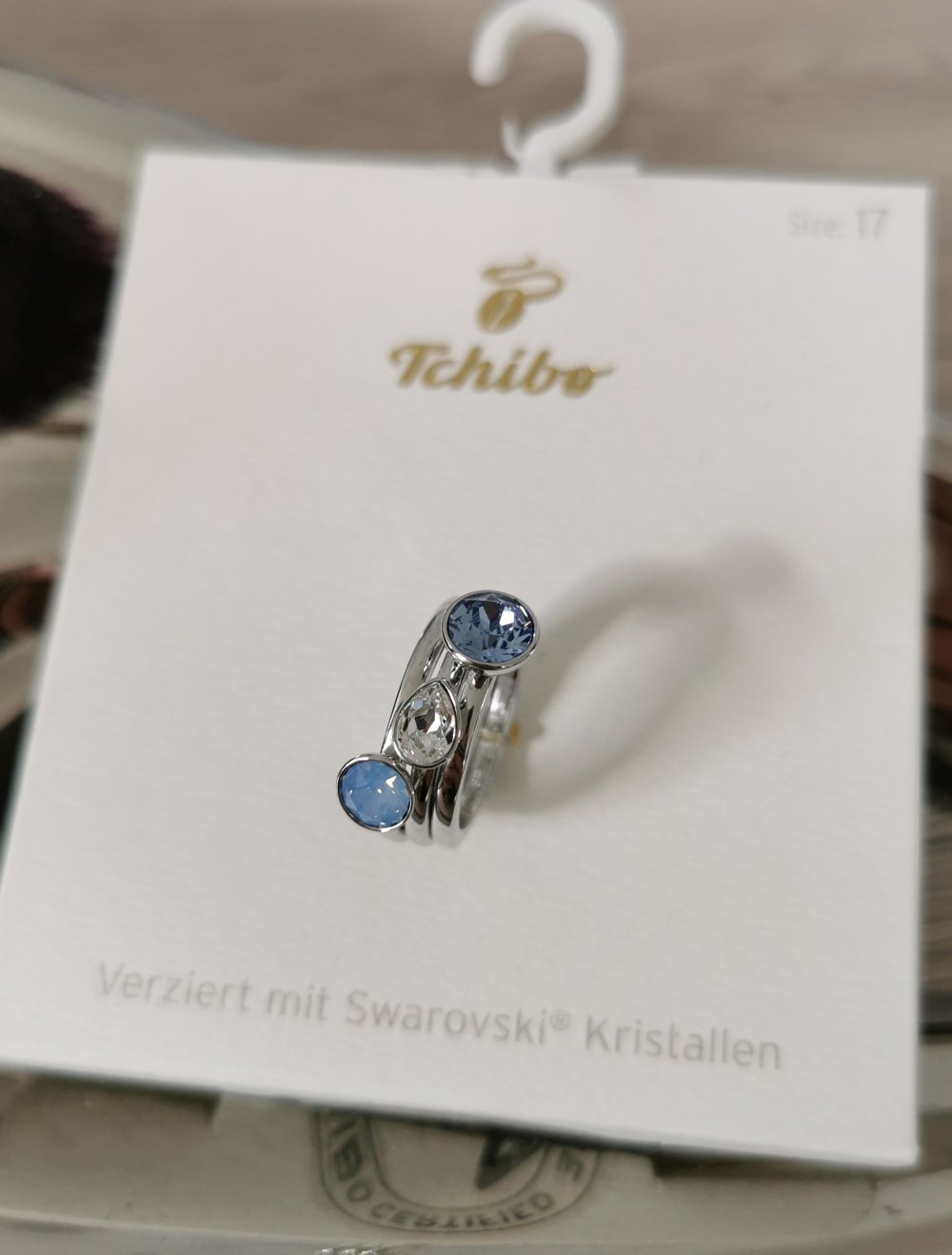 Ringe Gr. 17 - 16,9mm verziert mit Swarovski Kristallen blaue Kristalle
