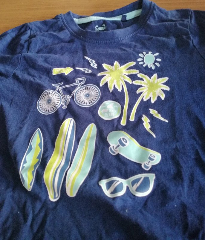 Blaues Shirt mit Aufdruck - Gr. 110/116 - lupilu