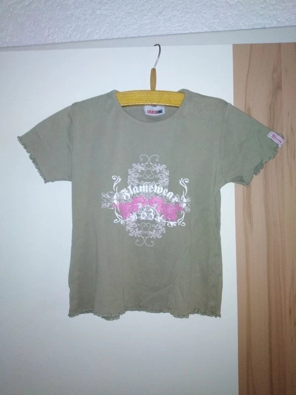 Shirt kaki mit Aufdruck - Gr. 140 - flame