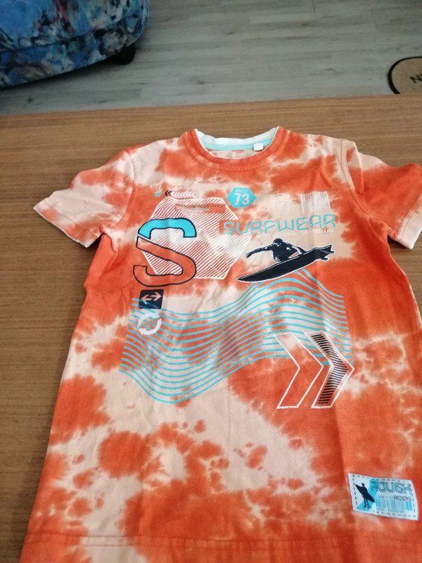 Gemustertes oranges Shirt - Gr. 128 - okay
