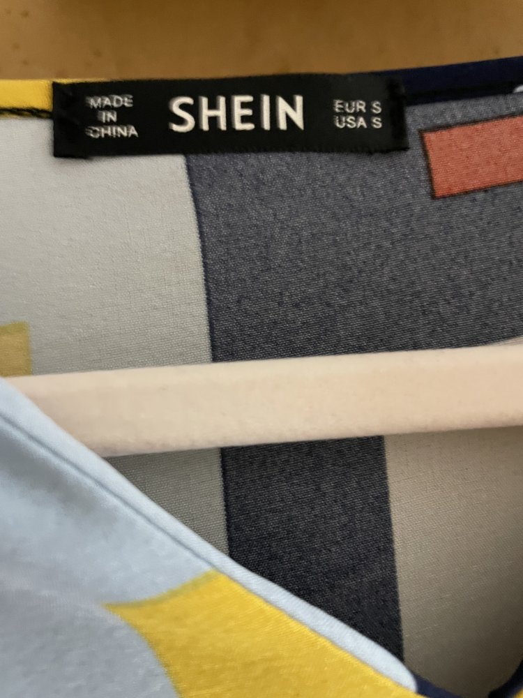 Gelb blau rot gemustertes Langarm Midikleid S