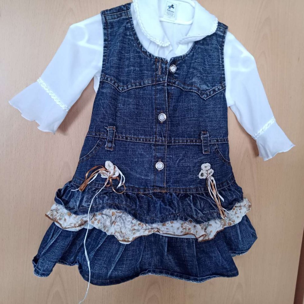 Wundervolles Jeanskleid Unikat +Bluse von popolino 116