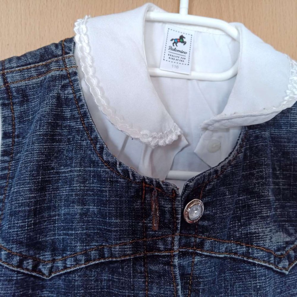 Wundervolles Jeanskleid Unikat +Bluse von popolino 116