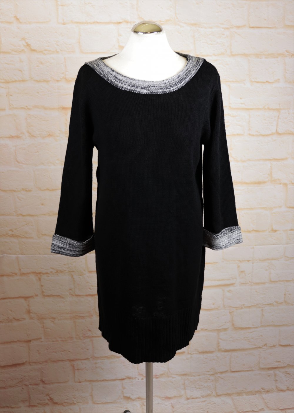 Weites Strickkleid Midikleid Größe M 38 40 Schwarz Grau Hängerchen Winterkleid Meliert