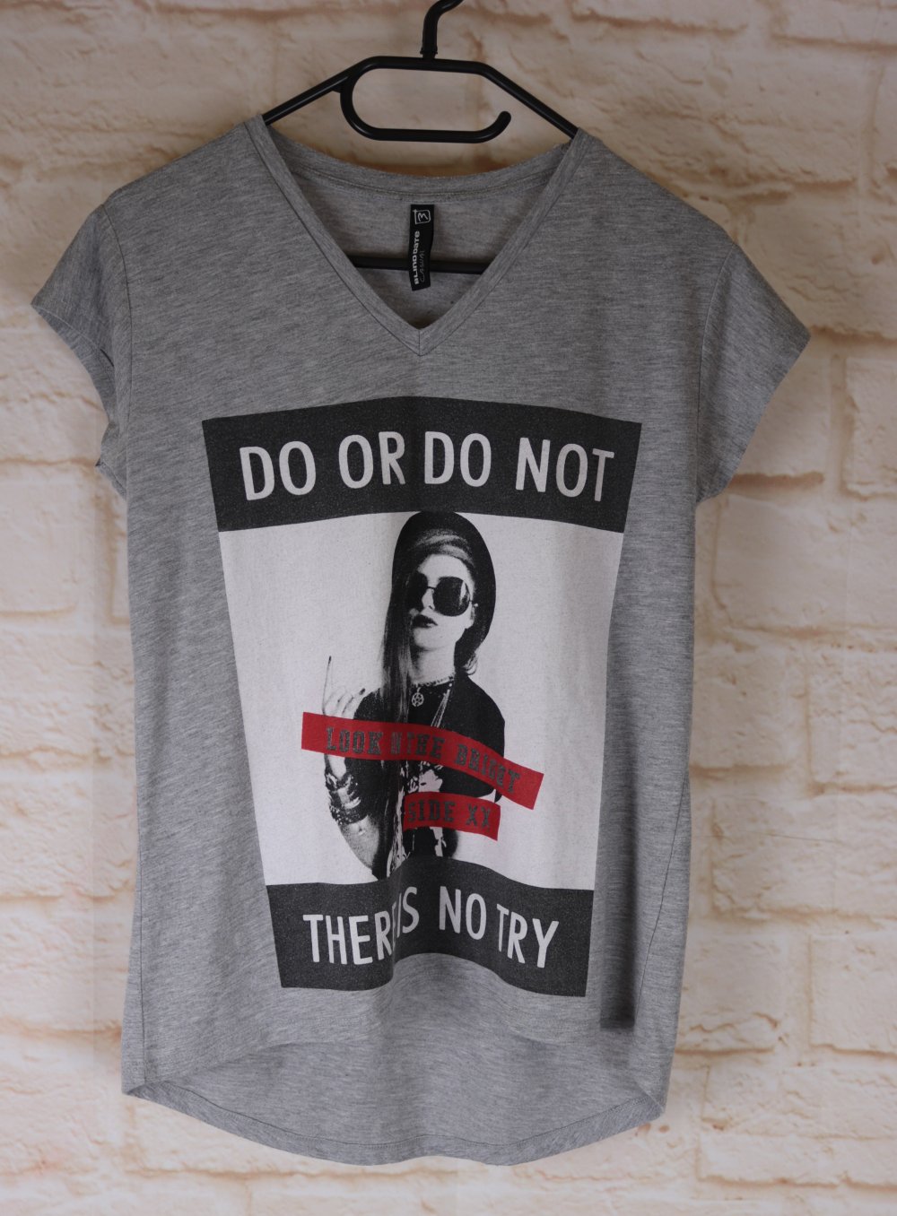 Print Girl T-Shirt Grau Blinddate Casual Größe S 36 Madonna Shirt VoKuHiLa Top Sommer Oberteil