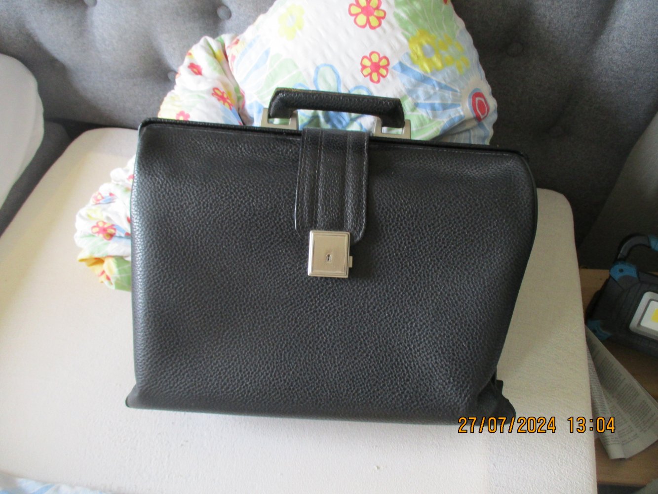 schwarze Vintage-Aktentasche Leder