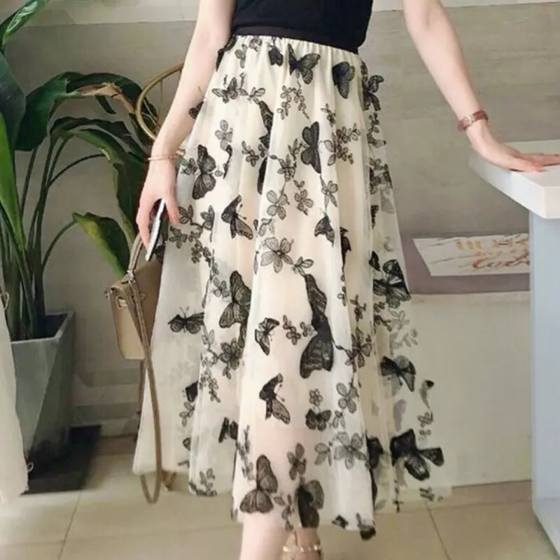 Rock NEU S 34 36 38 Tüllrock 70 cm Sommerrock nude apricot schwarz A-Linie Midi