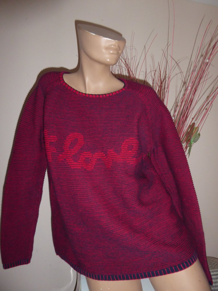 Damen Pullover Gr. L 42 44 CECIL Brust 59 cm rot blau Pulli Strick Grobstrick