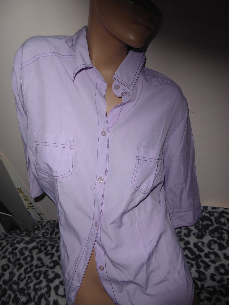Damen Bluse 48 flieder lila NEUWERTIG 3/4 Arm uni Hemd