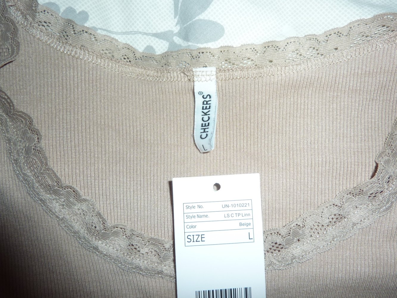 Damen Shirt NEU Checkers L wie 38 40 S M beige langarm Baumwolle Longsleve