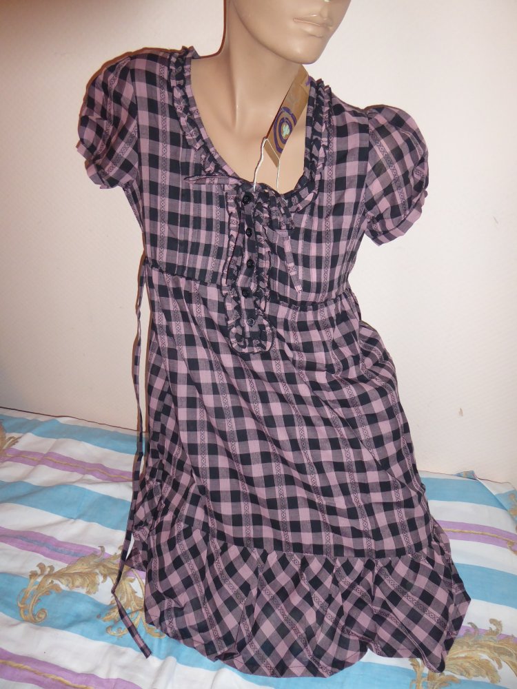 Tunika Bluse NEU Gr. S 36 wie 38 ARIZONA lila schwarz Caro Minikleid Longbluse Kurzarm