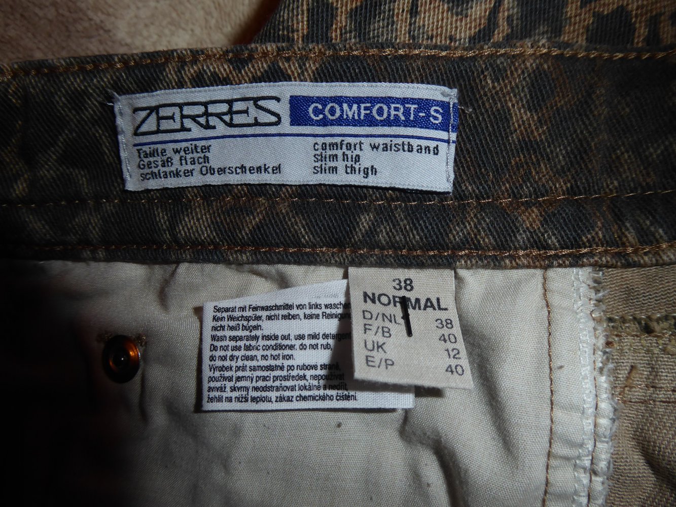 Zerres Comfort Hose Jeans 38 S braun Baumwolle und 2 Elastan Bund 39 cm