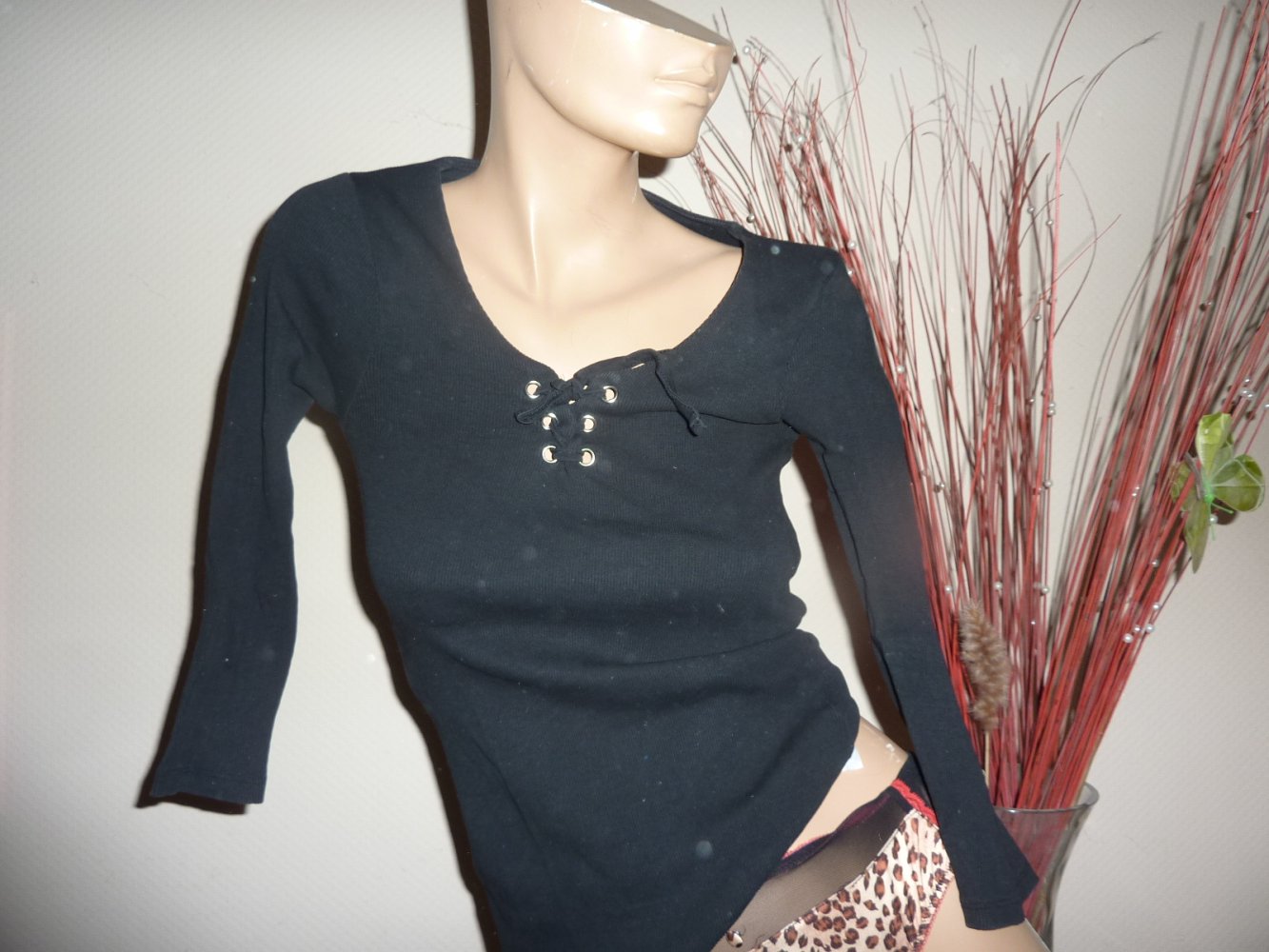 Damen Shirt NEUwerrtig M wie S 36 38 schwarz FB Sister Ripp 3/4 Arm BW Elastan