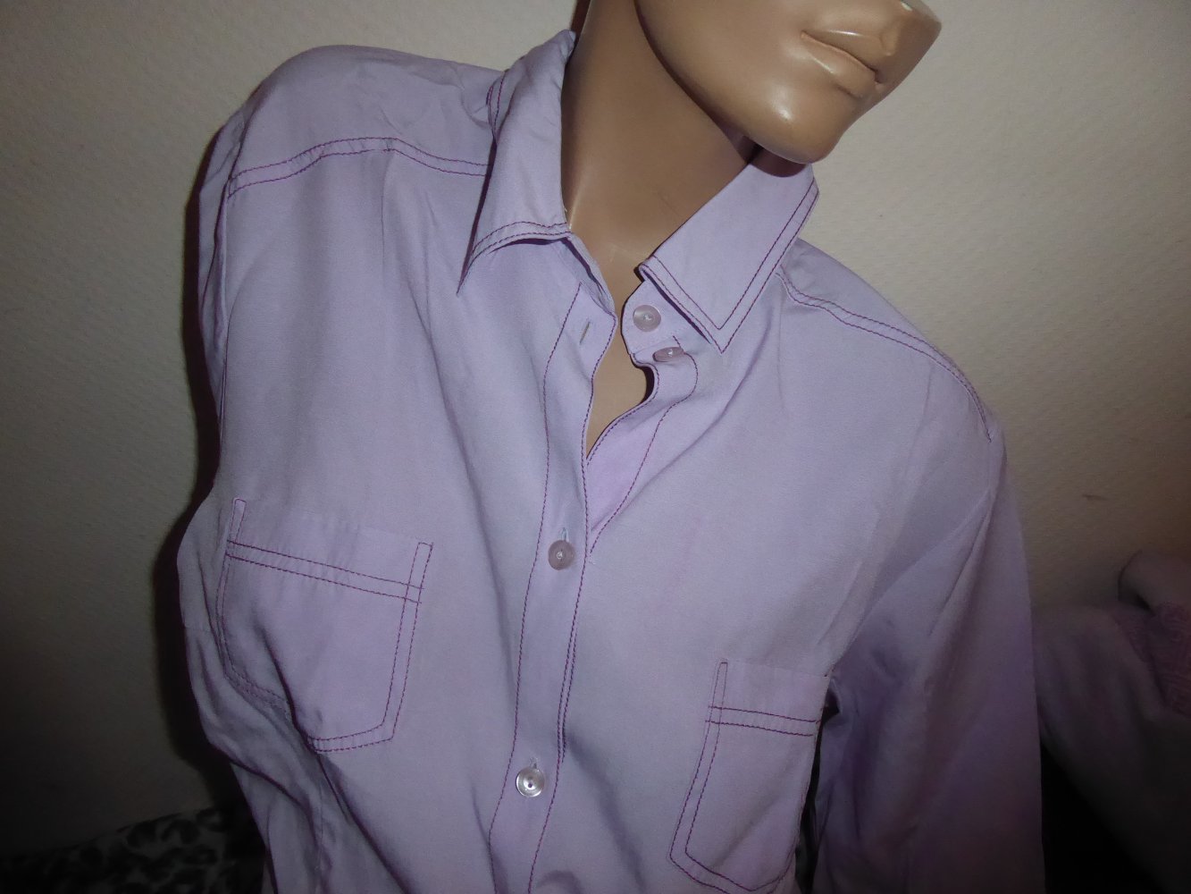 Damen Bluse 48 flieder lila NEUWERTIG 3/4 Arm uni Hemd