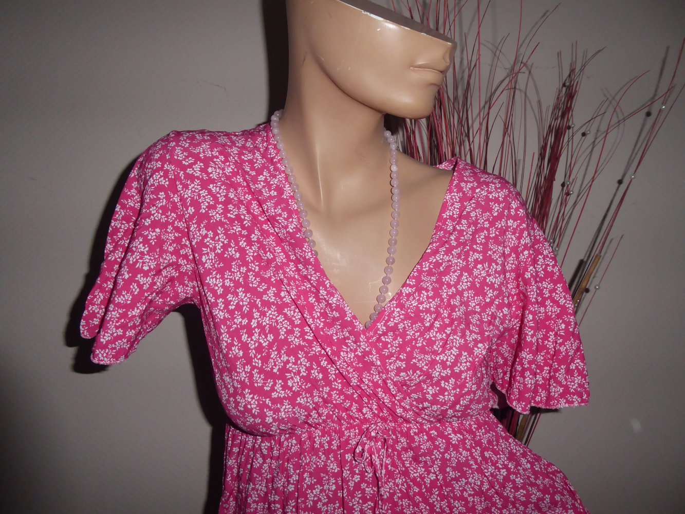 Kleid 36 38 S Sommerkleid Minikleid Viskose pink Länge ca 80 cm