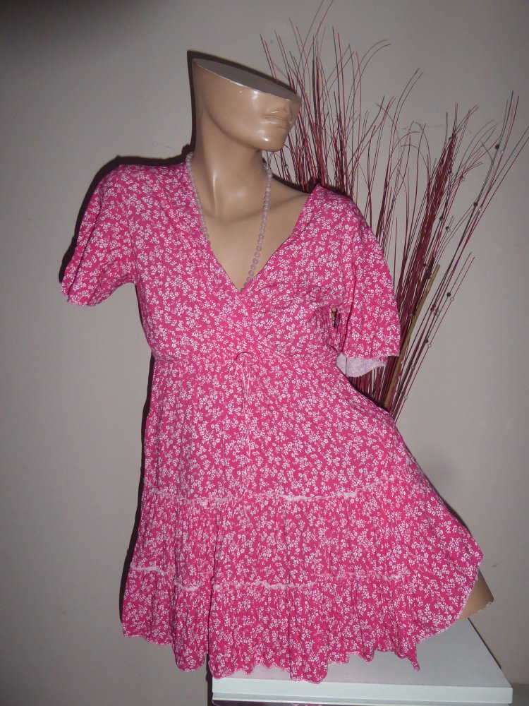 Kleid 36 38 S Sommerkleid Minikleid Viskose pink Länge ca 80 cm