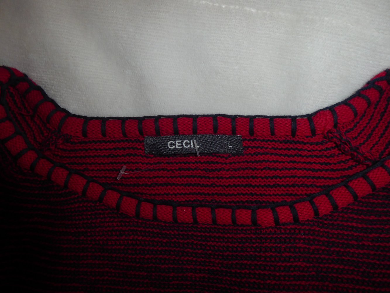 Damen Pullover Gr. L 42 44 CECIL Brust 59 cm rot blau Pulli Strick Grobstrick