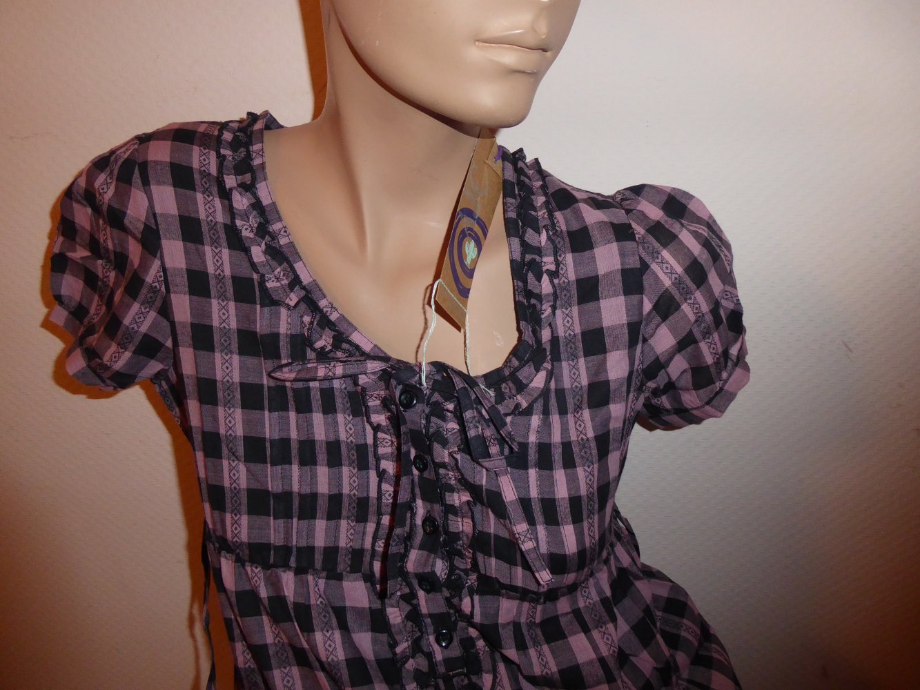Tunika Bluse NEU Gr. S 36 wie 38 ARIZONA lila schwarz Caro Minikleid Longbluse Kurzarm