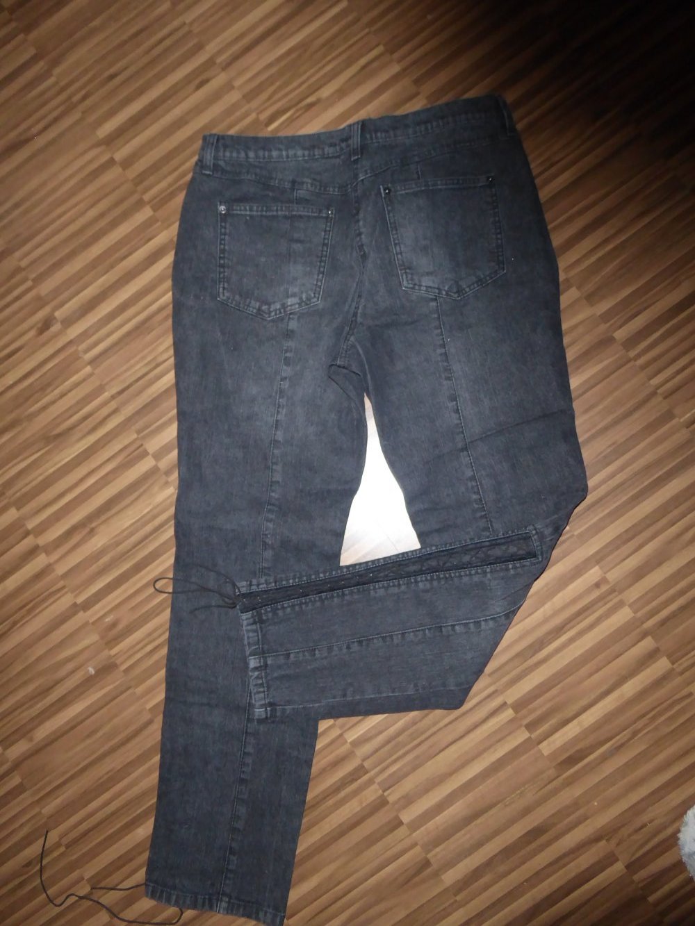 Damen NEU Hose Jeans Gr. 42 L grau anthrazit BPC Schnürung Bund 45 Länge 100 cm