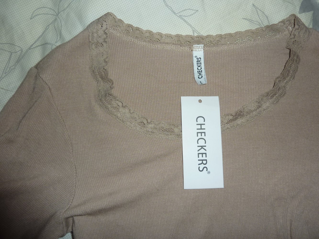 Damen Shirt NEU Checkers L wie 38 40 S M beige langarm Baumwolle Longsleve