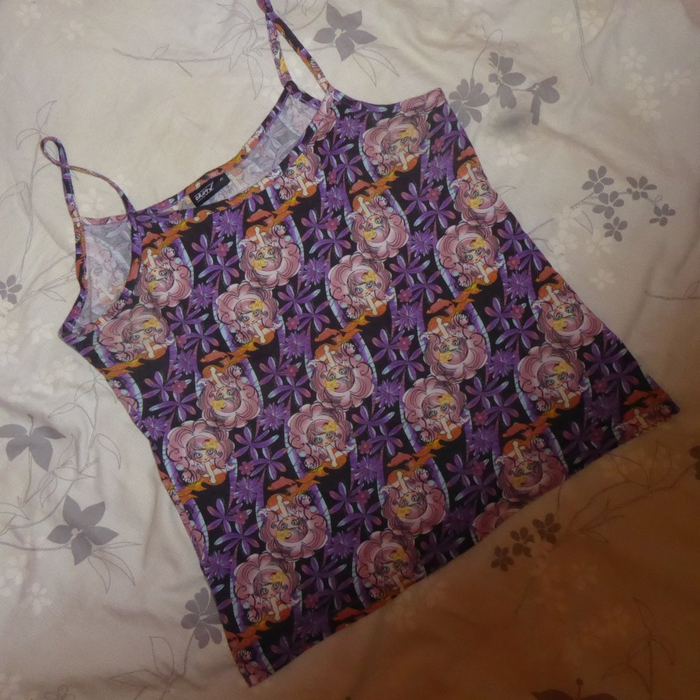 Damentop Top Sommertop Trägertop Shirt ärmellos 42 L Baumwolle lila bunt