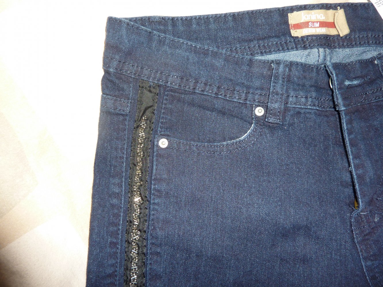 Damen Jeans 40 M dunkel blau Slim Röhre Röhrenjeans mit Perlen