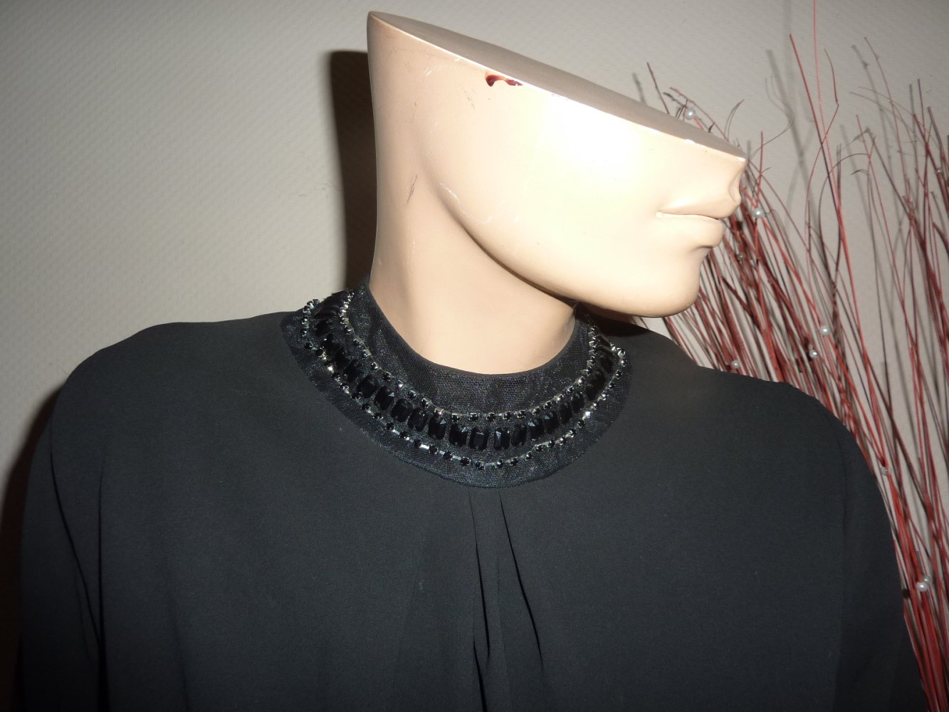 Bluse Top Tunika 40 42 L NUwertig schwarz langarm Viskose Made in Italy 
