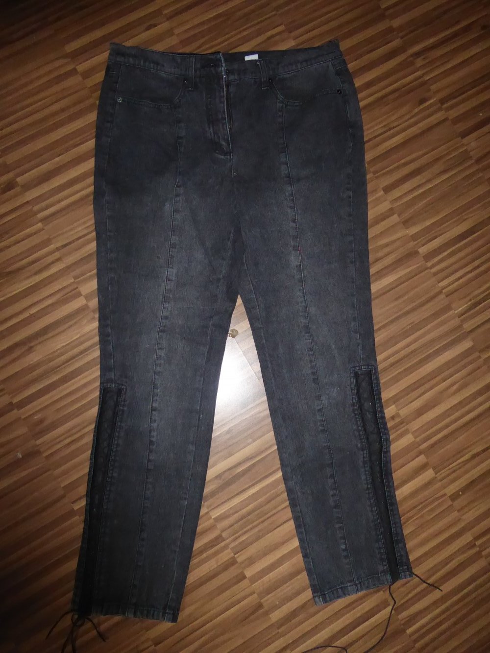 Damen NEU Hose Jeans Gr. 42 L grau anthrazit BPC Schnürung Bund 45 Länge 100 cm