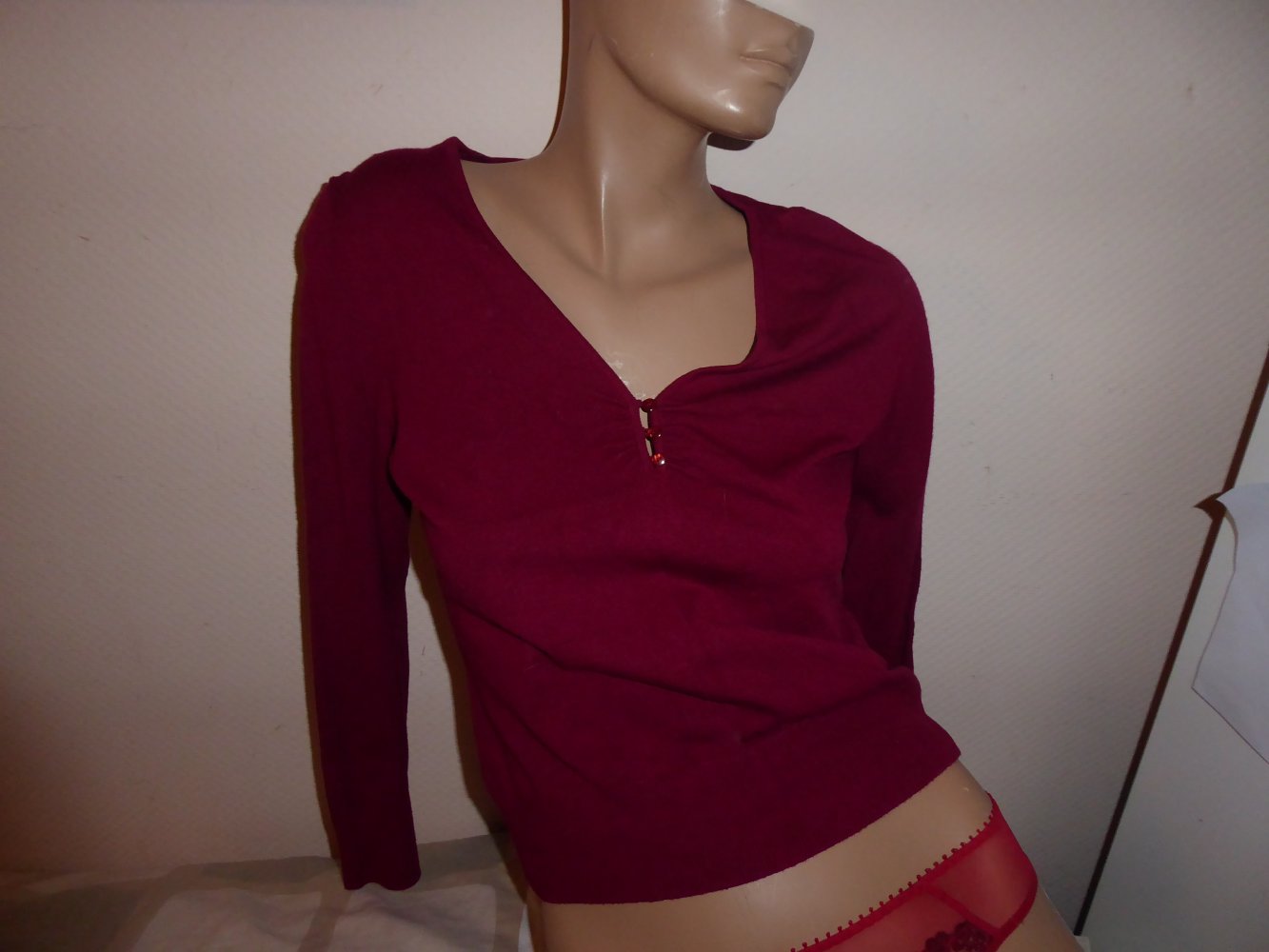 Damen Pullover S 36 evtl 38 rot weinrot bordeaux Feinstrick Pulli mit Viskose Giorgio