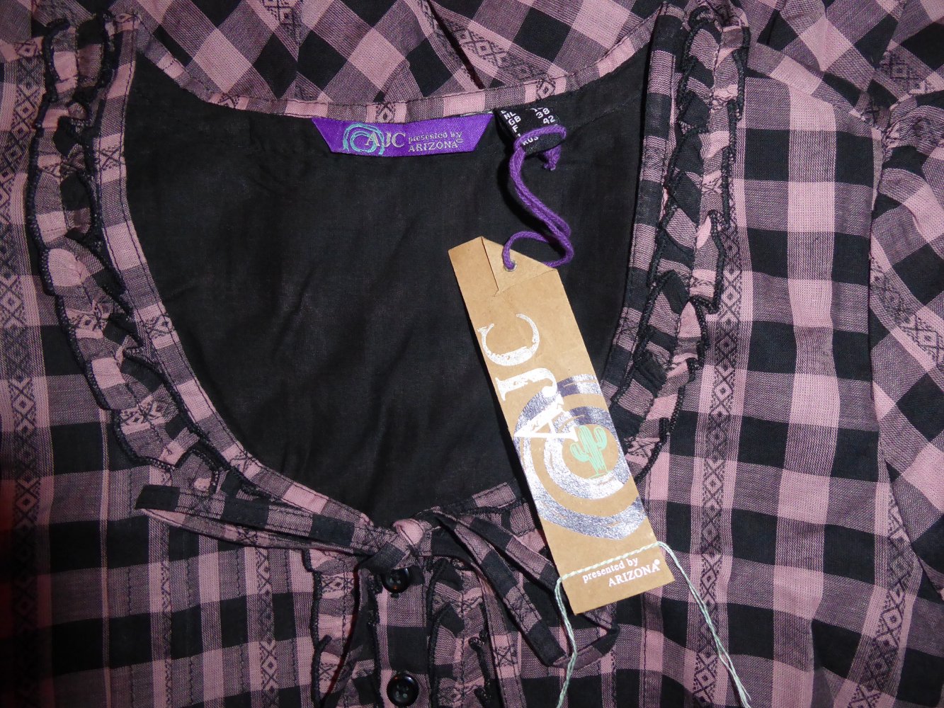 Tunika Bluse NEU Gr. S 36 wie 38 ARIZONA lila schwarz Caro Minikleid Longbluse Kurzarm