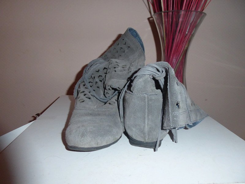 Damen echtes Leder Stiefelette grau Gr. 42 Wildleder Stiefel 120 €