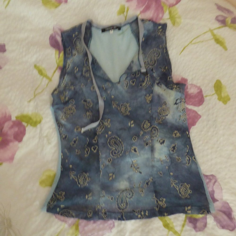 Top Shirt Sommertop Dress IN 40 M blau türkis hinten Mesh ärmellos