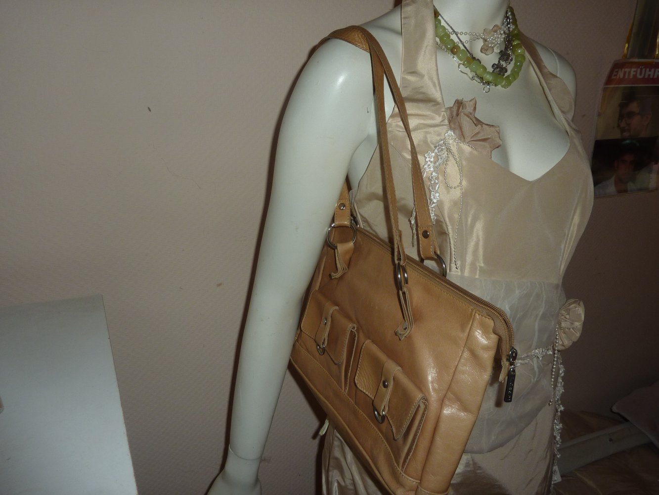 Tasche L. Credi camel beige braun cognac Handtasche Leder oder Kunstleder