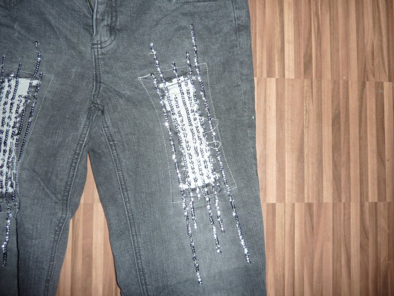 Damen Jeans Hose Gr. 40 Pailetten John Baner destroyed anthrazit grau NP 79 €
