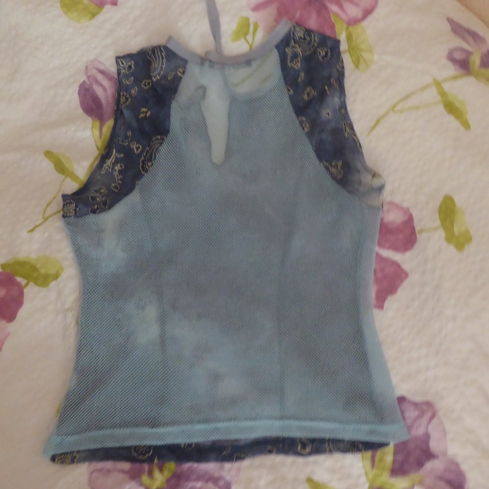 Top Shirt Sommertop Dress IN 40 M blau türkis hinten Mesh ärmellos