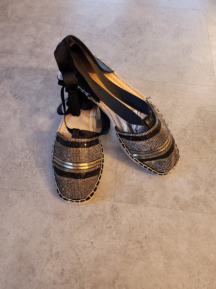 Glitzer Slipper mit Schnürrung am Bein 40,5