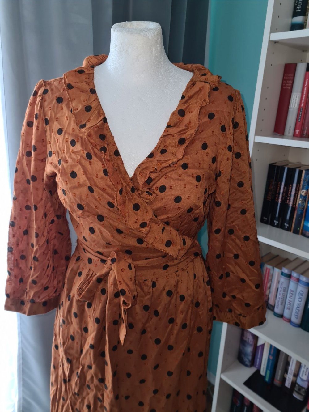 Wickelkleid Object Gr. 40 senfgelb schwarze Punkte Viscose