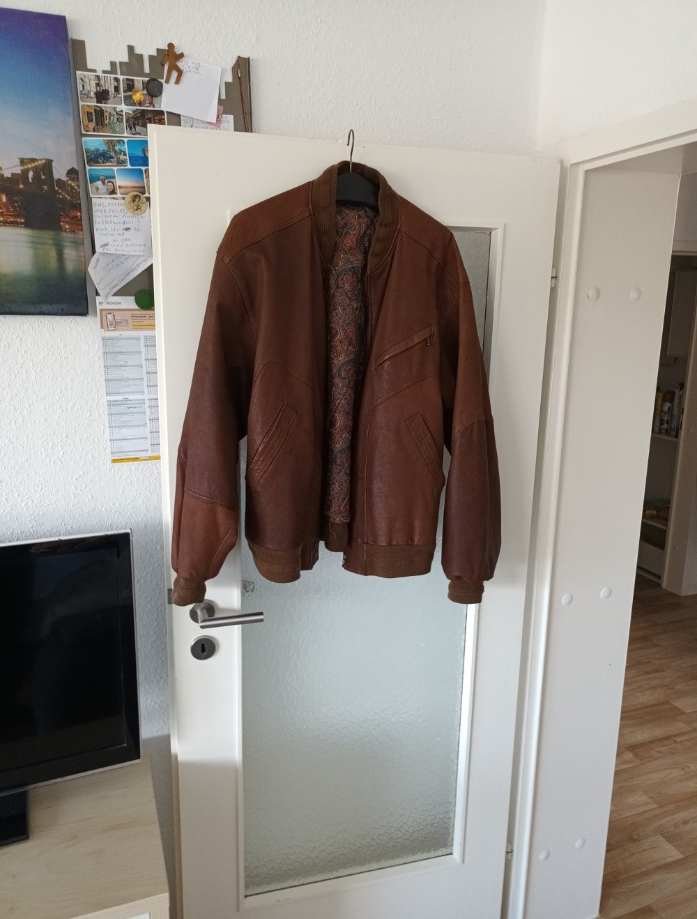 braune gefütterte Herren Lederjacke Größe XL