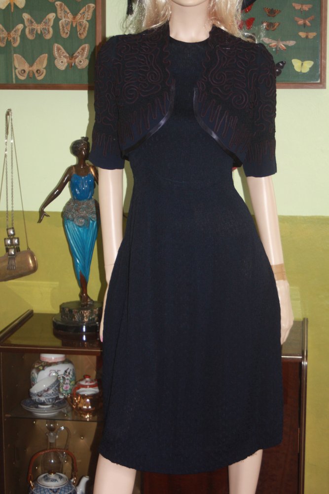 orig. 30er Kostüm 34 XS 36 S Kleid Bolero nachtblau